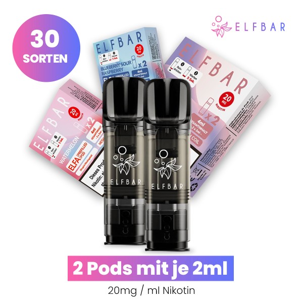 Elf Bar Elfa Pods – alle Sorten im 2er Pack mit 2 ml Nikotinsalz